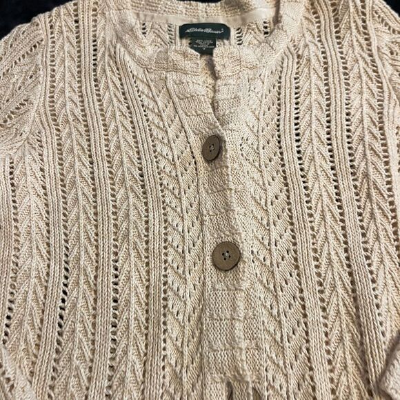 Eddie Bauer‎ beige cardigan sweater 55% linen, size small - Picture 6 of 15